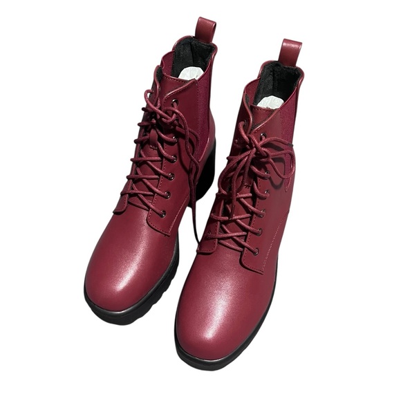 Allegra K Shoes - Allegra K Burgundy Lace-Up Boots – Stylish Combat Style. NEW